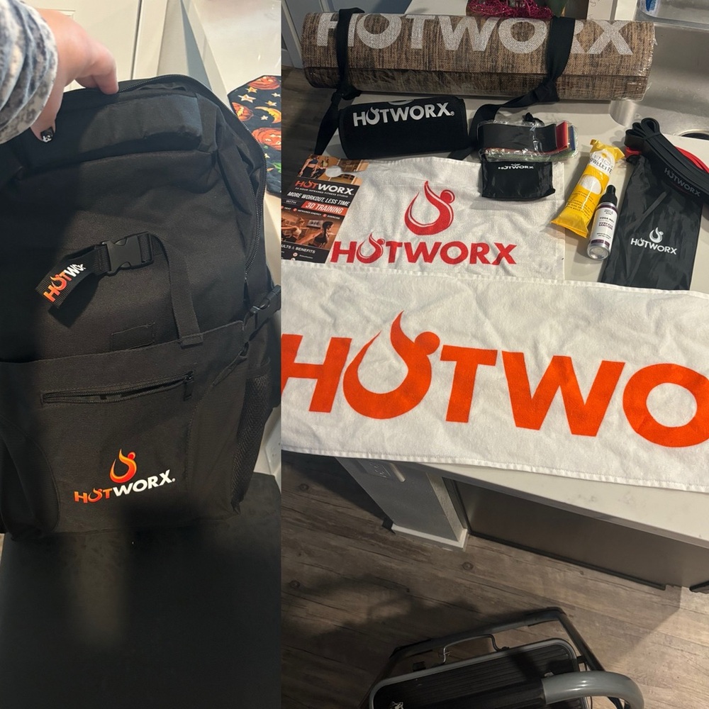 Hot worx bundle!! All brand new!!! May/towels/backpack/bands and more!